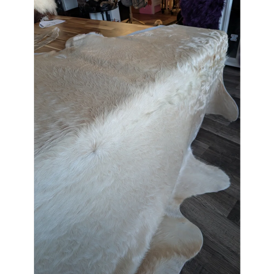 Very Special White Ivory Cowhide #86 rug, soft underfoot cowhide with unmistakable aura