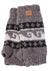Wave hand warmers gray knitted fingerless mittens with black and white nordic pattern and brown leather cuff patch