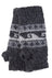 Dark gray knitted fingerless wave hand warmers with white and light gray snowflake pattern band on back side