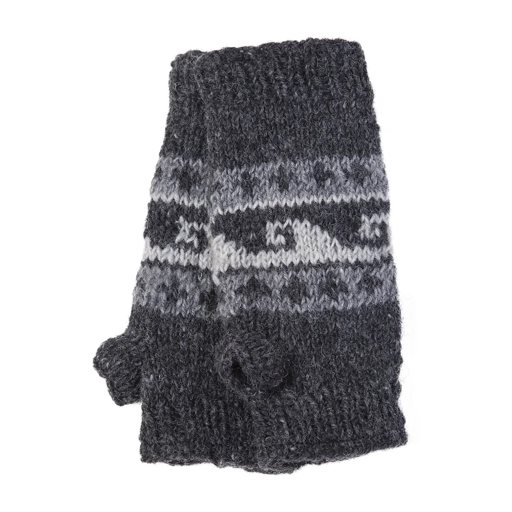 Cozy Wave Hand Warmers: charcoal gray fair isle mittens with Zealand wool knitted exterior