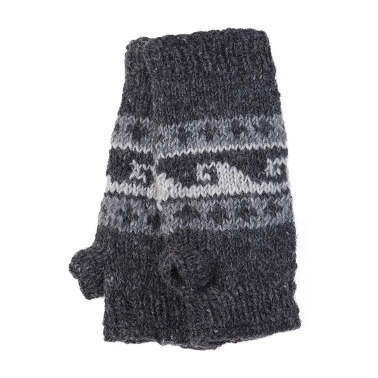 Cozy Wave Hand Warmers: charcoal gray fair isle mittens with Zealand wool knitted exterior