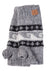 Gray knitted wave hand warmers fingerless gloves with black white nordic pattern and brown ark leather tag
