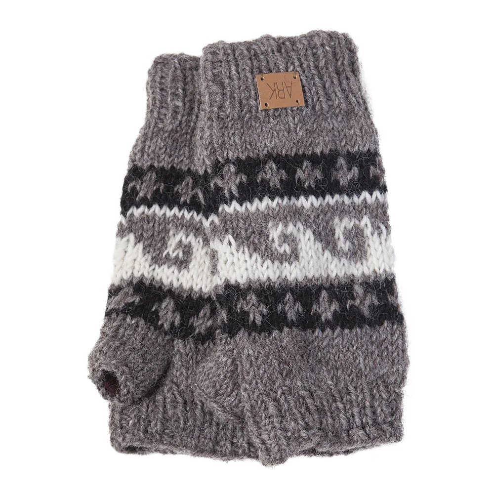 Grey and white Wave Hand Warmers with Zealand wool knitted exterior