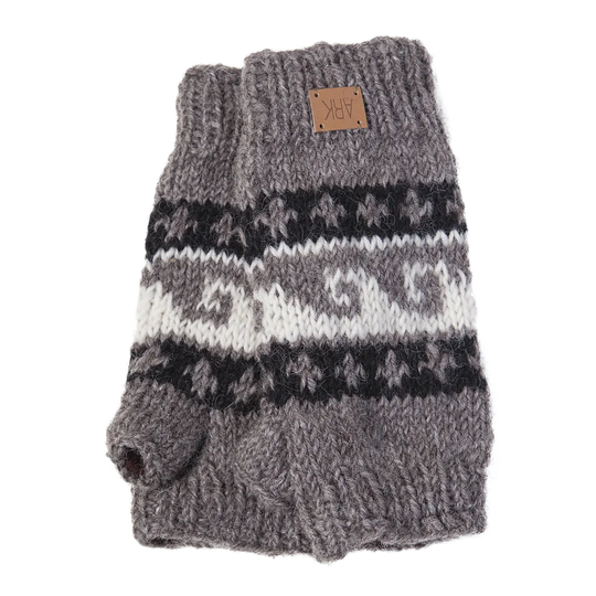 Grey and white Wave Hand Warmers with Zealand wool knitted exterior
