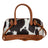 Brown and white hair-on hide leather satchel with tan handles by Angus Oliver