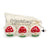 White mushroom trio dryer balls made of white felted wool with red mushroom embroidery by angus oliver