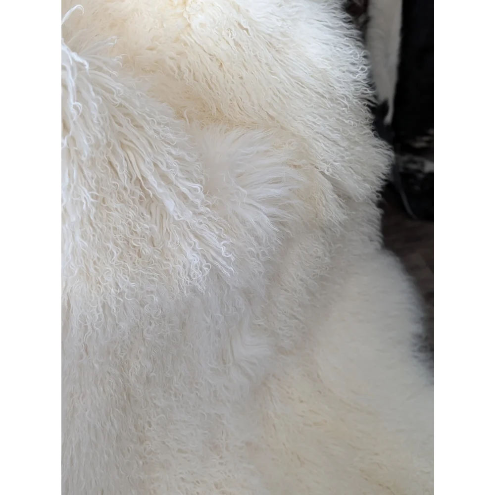 Gorgeous natural white Mongolian sheepskin rug, plush quad sized