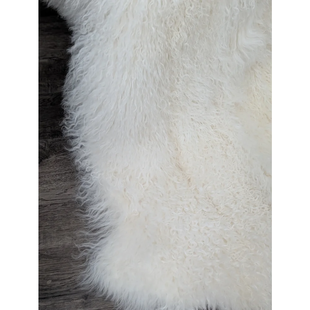 Gorgeous natural white Mongolian sheepskin rug, plush and curly
