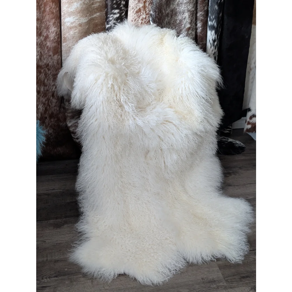 Gorgeous natural white Mongolian sheepskin rug with soft curls