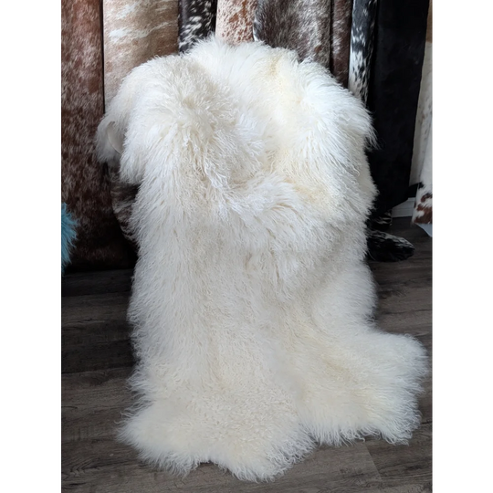 Gorgeous natural white Mongolian sheepskin rug with soft curls