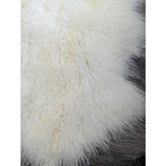 Gorgeous natural white Mongolian sheepskin rug, plush quad size