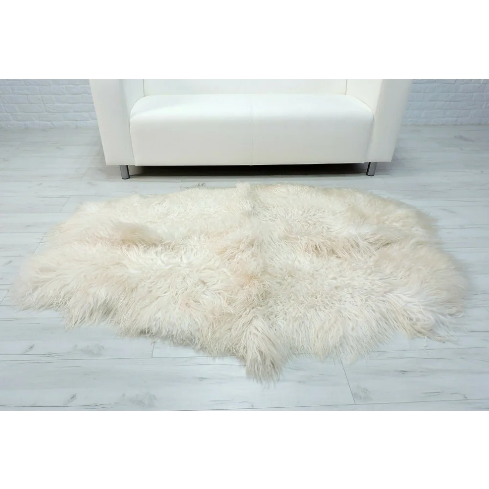 Angus Oliver white quad sized fluffy sheepskin rug