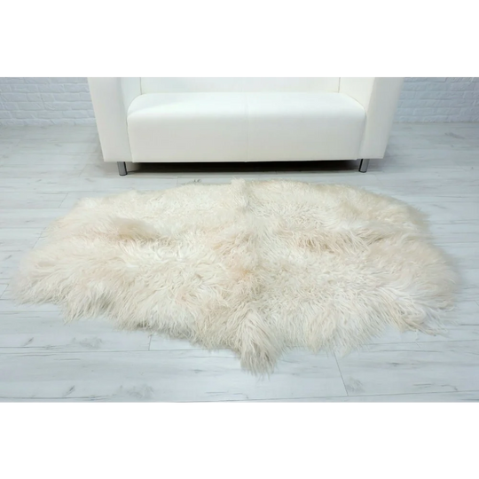 Angus Oliver white quad sized fluffy sheepskin rug