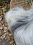 A fluffy long wool icelandic sheepskin in natural grey with white and gray fur perfect for cozy decor