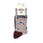 A pair of friday sock co merino wool socks for women with heather gray base colorful bird patterns and maroon toes