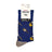 Women’s blue merino wool socks with fun campfire and marshmallow design and beige toe caps for outdoor use