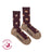 Women’s dark purple merino wool socks with beige and brown hedgehog pattern for breathable warmth and comfort