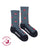 Gray women’s crew socks with red ladybug merino wool pattern and black toe caps by friday sock co