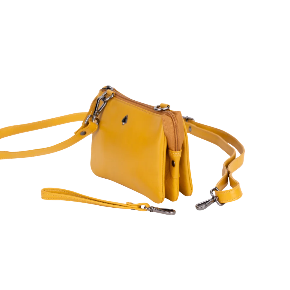 Bright yellow Angus Oliver Ruby shoulder bag with silver hardware