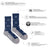 Navy blue womens merino wool socks with white snowflake cloud patterns and gray heel toe by friday sock co