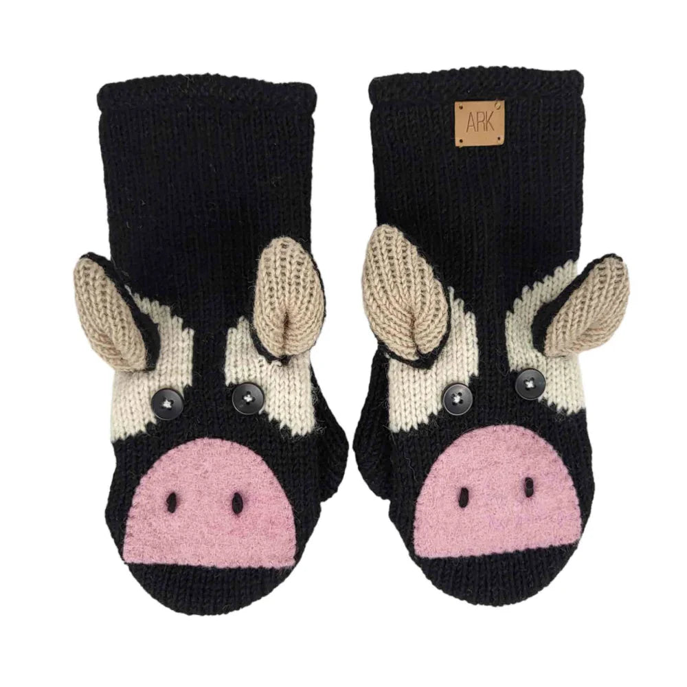 Cozy unisex fabulous cow mittens in genuine sheep’s wool, adult size