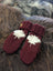 Cozy maroon maple ice mittens with white reindeer, true Canadian style wool