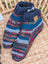 Woolen adult sized booties hand knitted with cozy swool stripe wool in navy teal gray with ribbed cuff and leather tag
