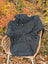 Dark gray textured knit calgary cardigan with attached hood and wooden toggle drawstrings made from new zealand wool