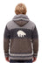 Cozy fair trade woolen polar bear cardigan in gray and brown with a white bear motif on the back side