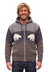 Cozy textured gray and charcoal woolen polar bear cardigan with fair trade white polar bear motifs and zip-up front