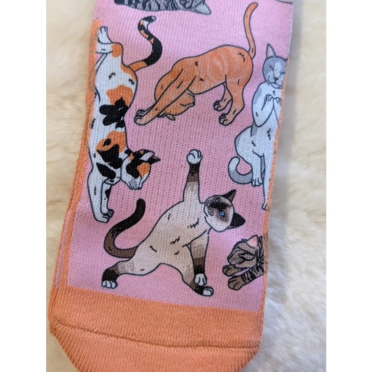 Pink cat socks with orange heel and toe from Good Luck Socks