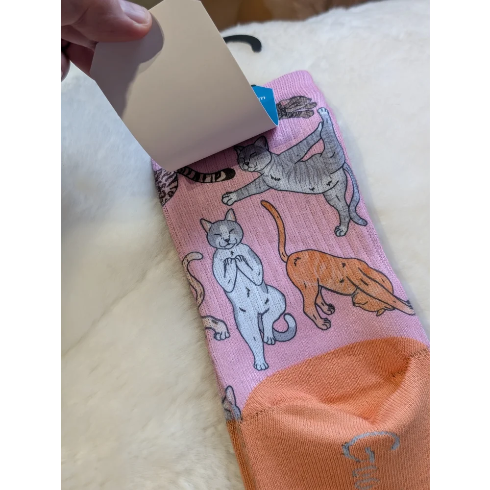 Pink cat socks with orange toes from Good Luck Socks