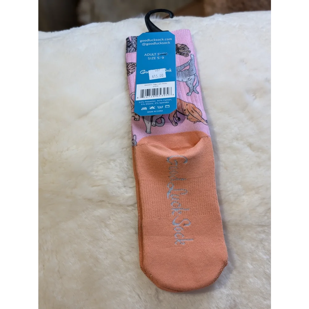 Peach unicorn ankle socks by Good Luck Socks with socks text on toe